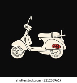 Classic italian retro Scooter silhouette. Side view. Two-wheeled vehicle. Personal transport. Hand drawn trendy Vector isolated illustration. Logo, icon, poster, print template. Vintage style