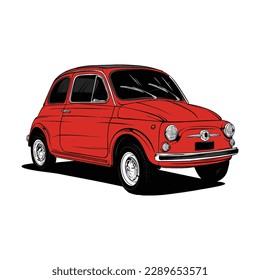 Classic Italian supermini red car illustration vector line art