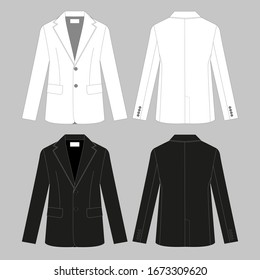 Chaqueta clásica para hombres y mujeres. Conjunto de azulejos unisex de color. Vista trasera y delantera. Ropa básica de estilo empresarial. Cubierta. Traje de negocios. Un uniforme. Ilustración del vector