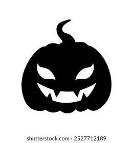 Silhueta clássica de expressão de rosto de abóbora Jack-o-lantern. Escultura de abóbora de festa de Halloween. Ilustração de vetor de estoque isolada no plano de fundo branco em estilo plano.
