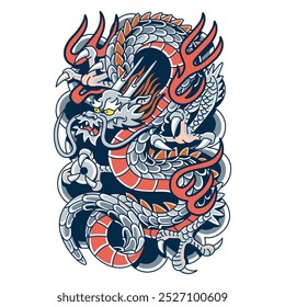 Classic Japanese Dragon Illustration Tattoo Isolated