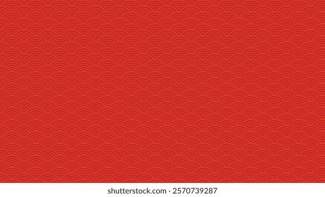 A classic Japanese Seigaiha wave pattern in a timeless red and golden line color scheme.