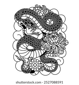 Tatuaje clásico japonés de la ilustración de la serpiente aislado