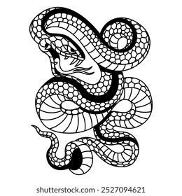 Classic Japanese Snake Illustration Tattoo Isolated