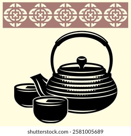 Classic Japanese tea set with traditional teapot and cups.