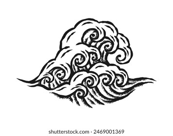 Classic Japanese waves in vector design. Hand drawing sketch waves