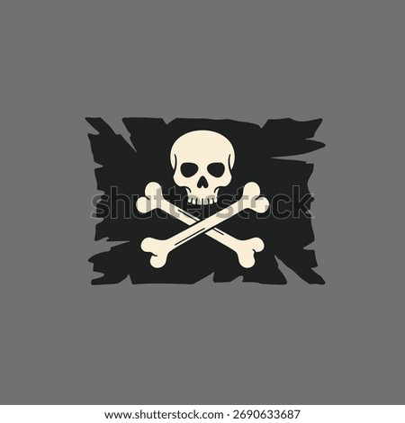 Classic Jolly Roger pirate flag featuring iconic skull and crossbones emblem on a distressed black banner design
