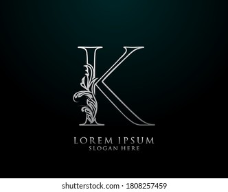 Classic K Letter Icon. Luxury Silver calligraphic alphabet arts logo. Vintage drawn emblem for book design, brand name, stamp, Restaurant, Boutique, Hotel.  