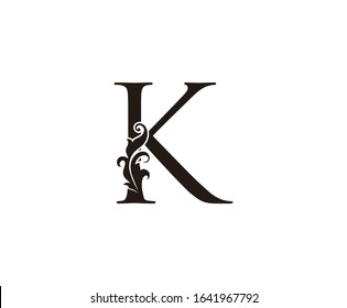 Classic K Letter Logo. Black Floral K With Classy Leaves Shape design perfect for Boutique, Jewelry, Beauty Salon, Cosmetics, Spa, Hotel and Restaurant Logo. 