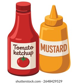 Clássico ketchup e mostarda condimento garrafas para fast food saboroso isolado vetor ilustração no fundo branco