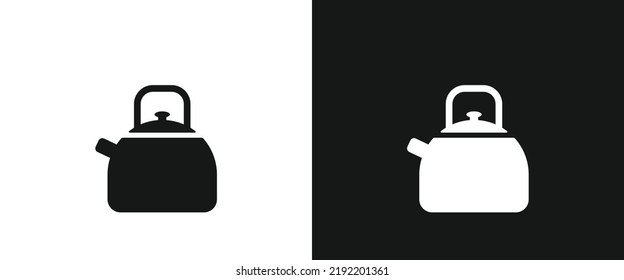 Classic kettle flat icon for web. Simple tea pot kettle stove sign web icon silhouette with invert color. Kettle solid black icon vector design. Tea kettle cartoon clipart. Household domestic concept