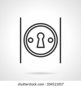 Classic keyhole in round frame on door knob. Security, access, password symbol. Black simple line style vector icon. Single web design element for site or mobile app.