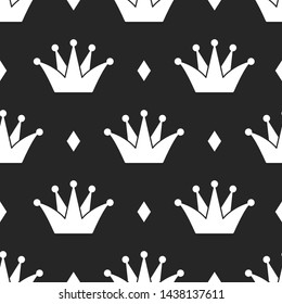 Classic kings crown seamless pattern. Vintage royal heraldic background. Monarch exclusive premium texture.