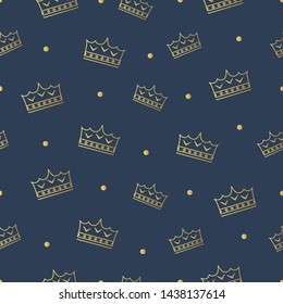 Classic kings golden crown seamless pattern. Gold vintage royalty heraldic background. Exclusive premium royal texture.