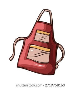 Delantal de cocina clásico con bolsillos delanteros y correas atadas, prenda de cocina tradicional en estilo de grabado vintage, accesorio doméstico detallado, arte de línea monocromo, Ilustración vectorial.