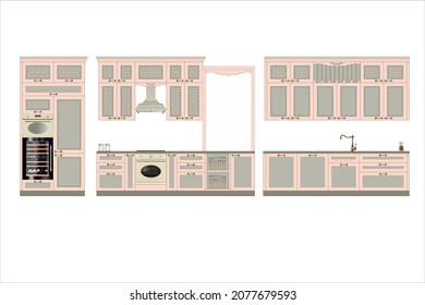 Classic kitchen cabinets with framed fronts, chalet and provence style. For home comfort with your family. They will decorate any interior of a country house and apartment as a wonderful background