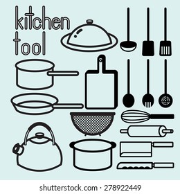 CLASSIC KITCHEN TOOL
various of kitchen utensils are collected in simply classic style vector. big pieces such as kettle or small one like knife.