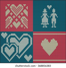 Classic knitted pattern with hearts. Valentines Day Banner, Knitting Pattern, Happy Valentine's Day. Useful for Postcards