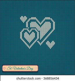 Classic knitted pattern with hearts. Valentines Day Banner, Knitting Pattern, Happy Valentine's Day. Useful for Postcards