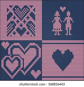 Classic knitted pattern with hearts. Valentines Day Banner, Knitting Pattern, Happy Valentine's Day. Useful for Postcards