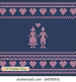 Classic knitted pattern with hearts.Valentines Day Banner, Knitting Pattern, Happy Valentine's Day. Useful for Postcards