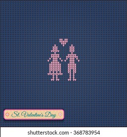 Classic knitted pattern with hearts.Valentines Day Banner, Knitting Pattern, Happy Valentine's Day. Useful for Postcards