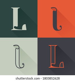 Classic L letter logo set in Renaissance style. Four style condensed serif font. Perfect to use in any fashion labels, glamour posters, luxury identity, etc.