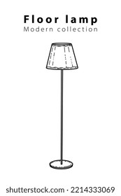 Classic Lamp for the living room, floor lamps, hand-drawn in different sizes and types, doodle sketch, modern and vintage. Vector illustration