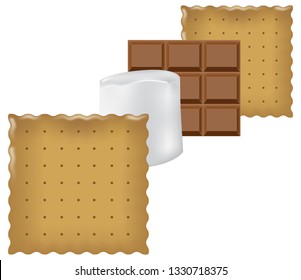 Classic layering ingredients for S'mores. Vector illustration