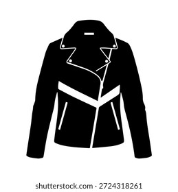 Chaqueta biker clásica de cuero con detalles de cuello y cremallera Ilustración vectorial de silueta de moda de estilo rebelde para un diseño de ropa vanguardista