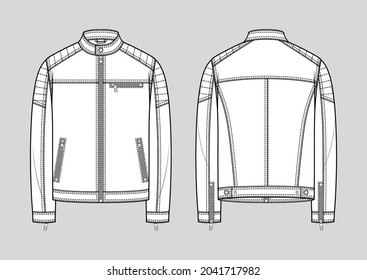 Classic leather jacket. Men's casual clothing. Cassic biker jacket. Vector technical sketch. Mockup template. - Shutterstock ID 2041717982