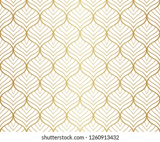 Classic Leaves Art Deco Seamless Pattern. Geometric Leaf Stylish Texture. Abstract Feather Retro Vector Texture.