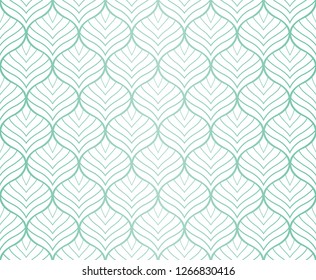Classic Leaves Art Deco Seamless Pattern. Geometric Leaf Stylish Texture. Abstract Feather Retro Vector Texture.