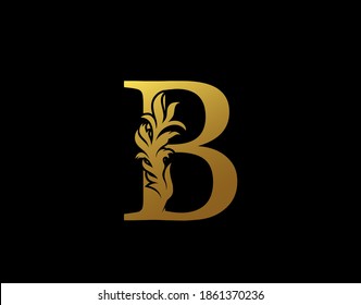 Classic Letter B Icon. Luxury Gold alphabet arts logo. Vintage Alphabetical Icon for book design, brand name, stamp, Restaurant, Boutique, Notary, Hotel.  