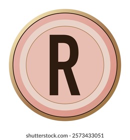 Classic Letter “R” in Elegant Pink and Golden Circle - A Beautiful Accent for Valentine’s Day Art