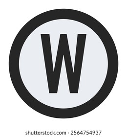 Classic ‘W’ letter emblem in black surrounded by a clean circular outline, ideal for logos, brand identity, and professional graphic applications.