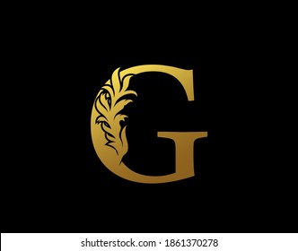Classic Letter G Icon. Luxury Gold alphabet arts logo. Vintage Alphabetical Icon for book design, brand name, stamp, Restaurant, Boutique, Notary, Hotel.  