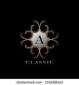 Classic  letter A logo  with golden  geometric  design concept for business luxuries, boutique, hotel, fashion.