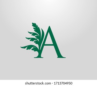 Classic A Letter Luxury Logo. Letter A With Green Floral Shape design perfect for fashion, Jewelry, Beauty Salon, Hotel Logo. Cosmetics, Spa Logo. Resort and Restaurant Logo. 