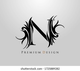 Classic Letter N Heraldic logo. Vintage classic gothic drawn emblem 