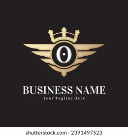 Classic letter O and golden wing royal crown, crest logo, victory logo, royal logo vector design template