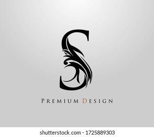 Classic Letter S Heraldic logo. Vintage classic gothic drawn emblem 