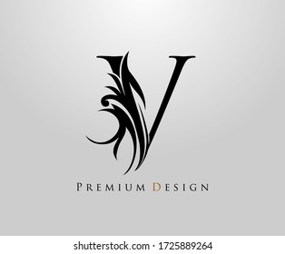 Classic Letter V Heraldic logo. Vintage classic gothic drawn emblem 