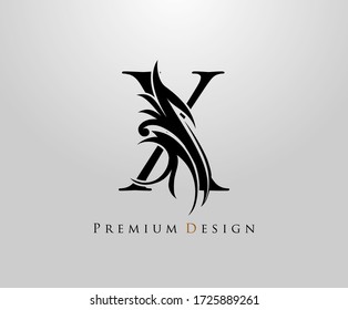 Classic Letter X Heraldic logo. Vintage classic gothic drawn emblem 