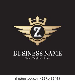 Classic letter Z and golden wing royal crown, crest logo, victory logo, royal logo vector design template