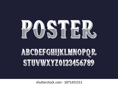 classic lettering, alphabet font, blue style background, vintage style