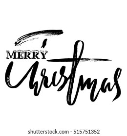 Classic lettering design for a Christmas greetings card. Black and white vector illustration