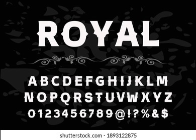 classic lettering, orange and white and black style background, alphabet font