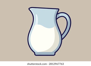 Classic light blue ceramic pitcher filled with fresh white milk against a solid neutral background.