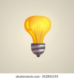 classic light bulb icon, cartoon flat style vector illustration on grey background